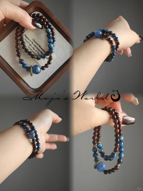 Tibetan blue wooden energy bracelet: unity of nature and man, energy flow - Image 2