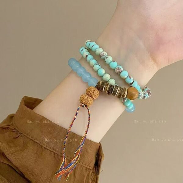 Tibetan Sky & Earth Harmony - Aquamarine & Wood Chakra Stack - Image 2