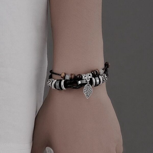 Tibetan Earth Root Bracelet - Juniper Wood & Silver Leaf Energy Anchor - Image 2
