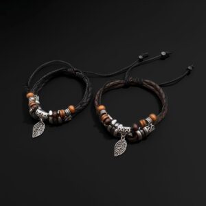 Tibetan Earth Root Bracelet - Juniper Wood & Silver Leaf Energy Anchor