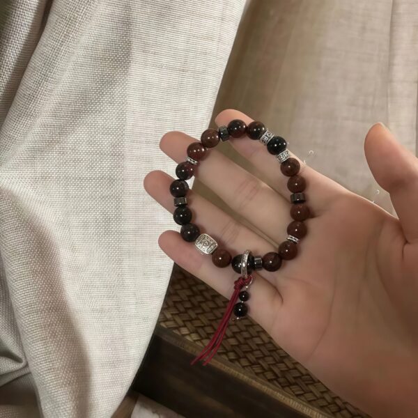 Tibetan Obsidian Grove - Blackwood & Coral Chakra Mala - Image 2