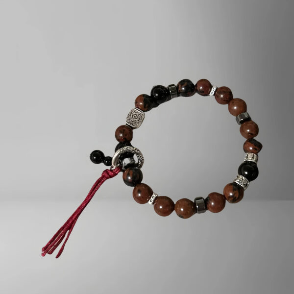 Tibetan Obsidian Grove - Blackwood & Coral Chakra Mala
